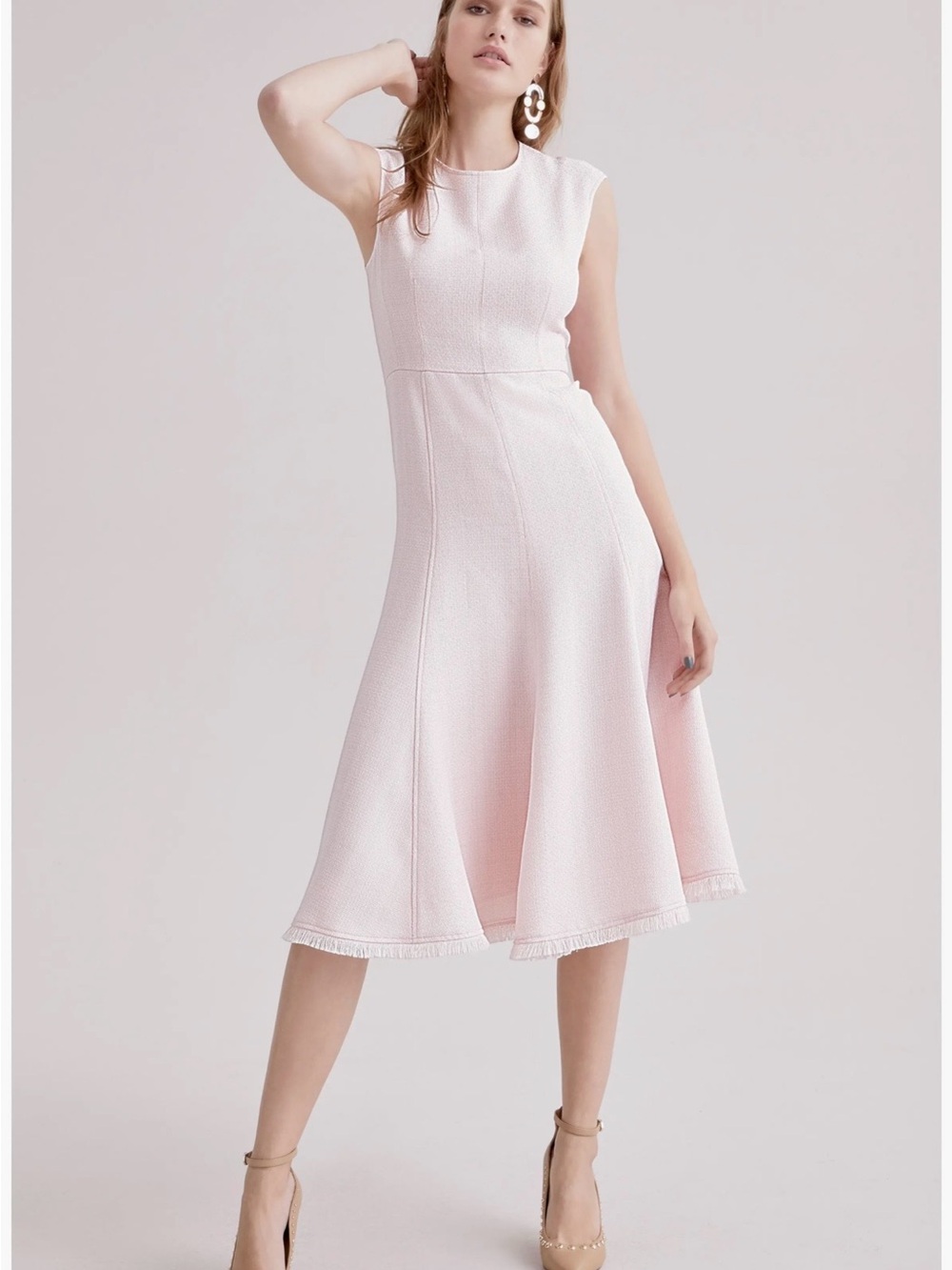 Eliza J Pink Fringe Hem Midi Dress